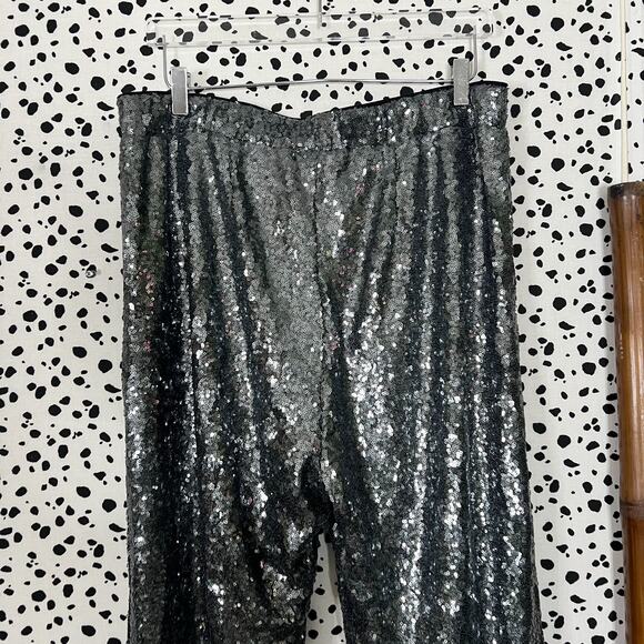 Eloquii | Sequin Gunmetal Silver Plus Size Pull On Sparkle Wide Leg Pants 16 1X - Picture 7 of 10
